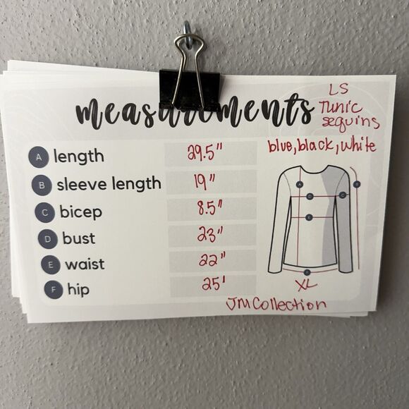 JM Collection XL Tunic Top Blue Black White Geometric Long Sleeve Sequined - Picture 8 of 8